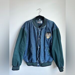 VTG 90s Taz Looney Tunes Denim Varsity Jacket Men’s Size Large